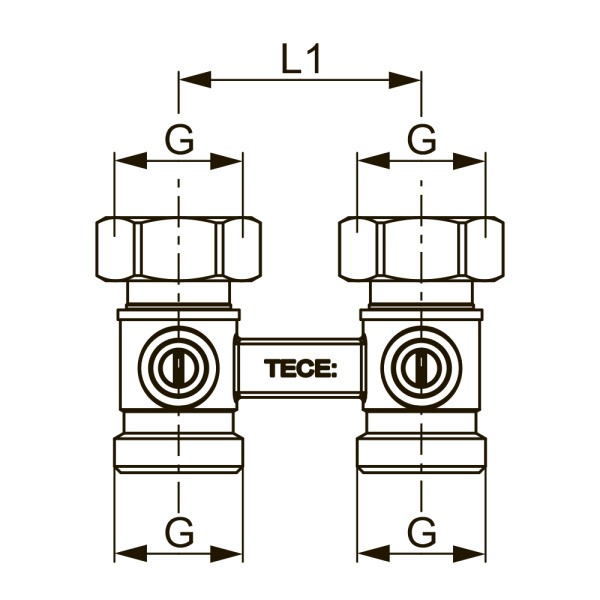 Запорно-присоединительный узел TECE для нижнего подключения радиаторов, проходной