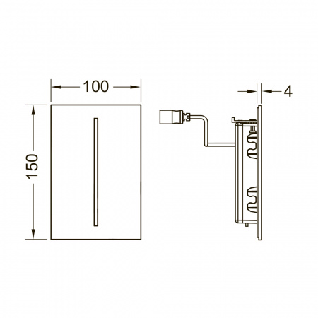 Металлическая панель смыва для писсуара TECEfilo с ИК-сенсором, питание от сети 230 В, нержавеющая сталь сатин, покрытие против отпечатков пальцев