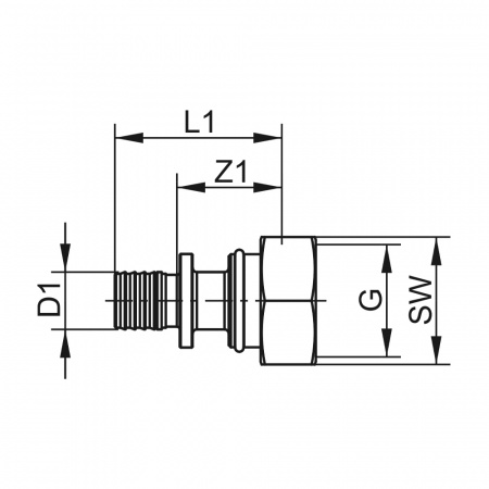 Соединение прямое TECEflex с накидной гайкой Евроконус 3/4" с пресс-соединением TECEflex, латунь