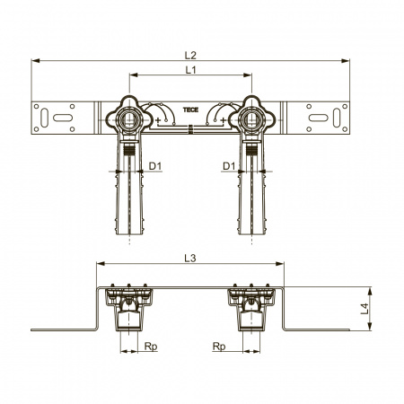 Монтажный комплект TECEflex с настенными уголками из стандартной латуни