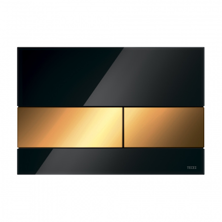 Стеклянная панель смыва для унитаза TECEsquare, стекло черное, клавиши позолоченные