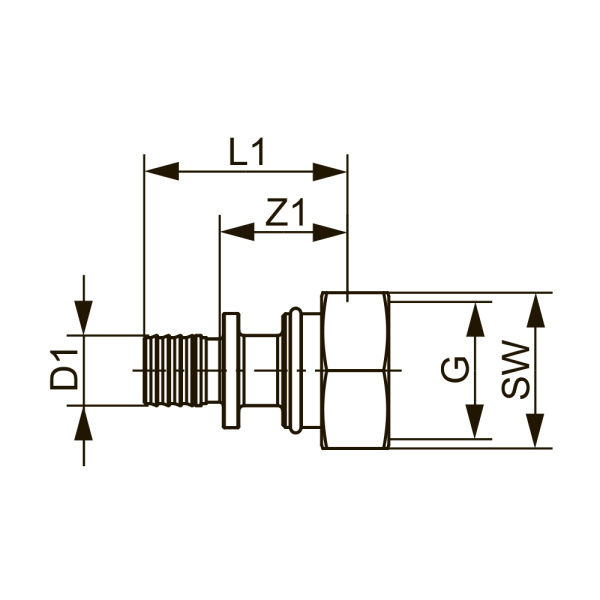 Соединение прямое с внутренней резьбой 3/4" (Евроконус) с пресс-соединением TECEflex из латуни, никелированное