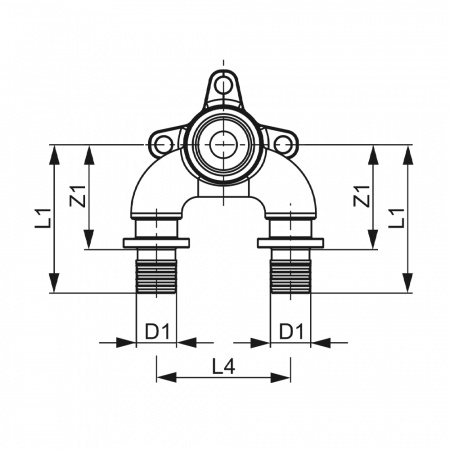 Тройник угловой с настенным креплением TECEflex, закругленный, с низким падением давления, бронза