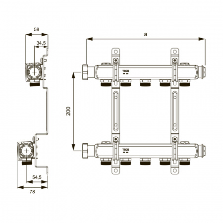 Коллектор TECE из нержавеющей стали для систем отопления без индикатора потока и без запорных вентилей