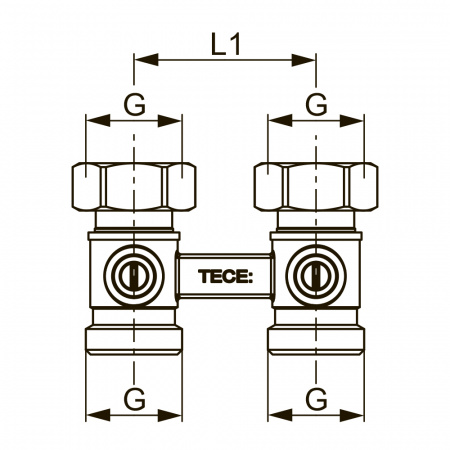 Запорно-присоединительный узел TECE для нижнего подключения радиаторов, проходной