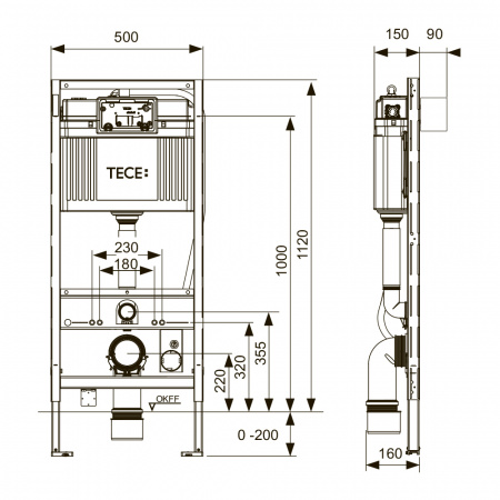 Застенный модуль TECEprofil со сливным бачком Uni 2.0 для TOTO Neorest Washlet (WC) AC 2.0/EW 2.0, высота 1120 мм