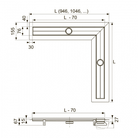 Угловой канал TECEdrainline с гидроизоляционной лентой Seal System