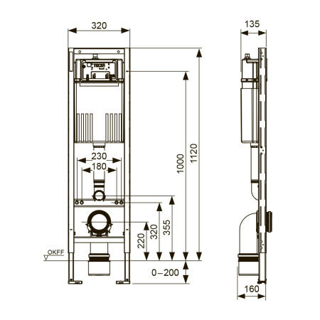 Застенный модуль TECEprofil со смывным бачком Compact 320, высота 1120 мм