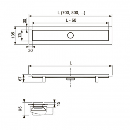 Комплект TECElinus для монтажа дренажного канала с основой для плитки “tile” и панелью “steel” 2 в 1
