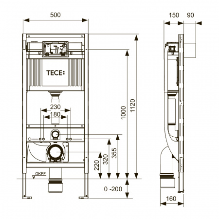 Застенный модуль TECEprofil со смывным бачком Uni 2.0, для универсального подключения к унитазу-биде, высота 1120 мм