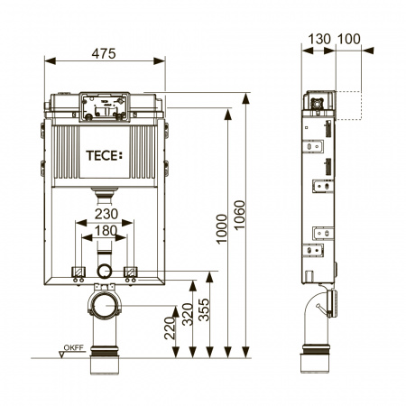Застенный модуль TECEbox со смывным бачком Uni, высота 1060 мм