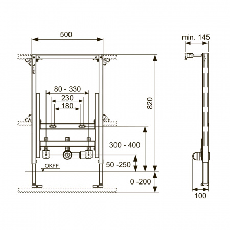 Застенный модуль для биде TECEprofil для застенного монтажа, монтажная высота 820 мм