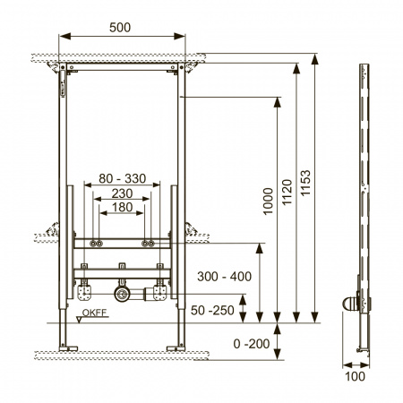 Застенный модуль для биде TECEprofil для застенного монтажа, монтажная высота 1120 мм