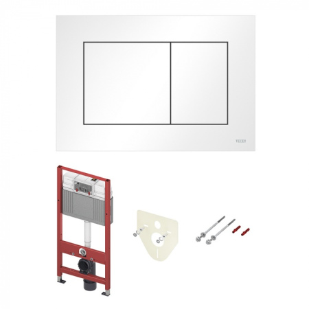 Комплект для установки подвесного унитаза: застенный модуль, пластиковая панель смыва TECEnow, белая матовая