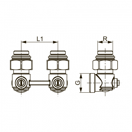 Запорно-присоединительный узел TECE для нижнего подключения радиаторов 1/2" MT, угловой
