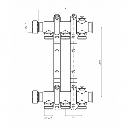 Коллектор для систем отопления с запорными вентилями в сборе