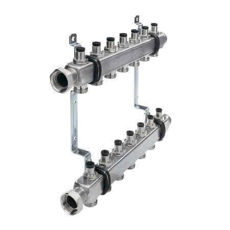 Стальной коллектор ТЕСЕ для систем отопления с запорными вентилями