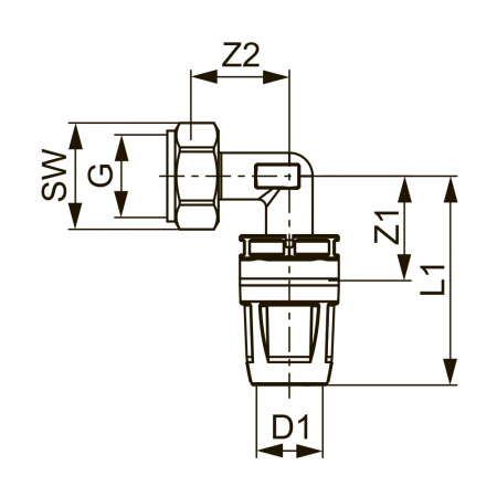 Уголок соединительный с накидной гайкой TECElogo-Push, DR-латунь