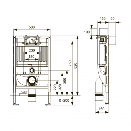 Застенный модуль TECEprofil со смывным бачком Uni 2.0, для универсального подключения к унитазу-биде, высота 820 мм
